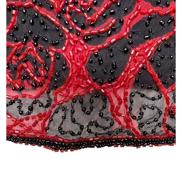Vintage Paradise NY Size Medium Silk Beaded Formal Top Drape Neck Red Roses - Picture 7 of 10